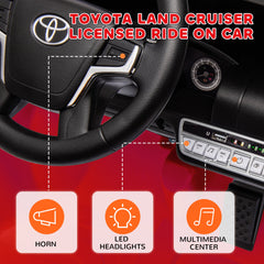 12V Toyota LAND CRUISER Licensed Kids Car w/ Remote Control, Four Wheel Spring Suspension, Soft Start, LED Light, Red