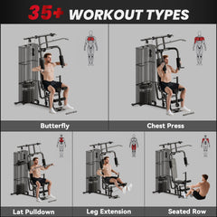 Home Gym, Multifunction Gym Equipment Workout Station with 100Lbs Weight Stack for Lat Pulldown, Leg Extensions, Preacher Bicep Curls, Triceps Pulldowns, Chest Press, Black