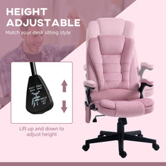 Reclining Massage Office Chair, Executive Office Chair with High Back, Swivel Wheels, Pink