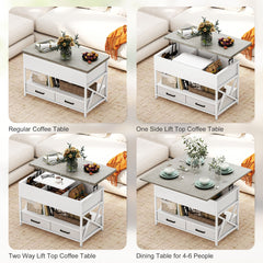 Modern Coffee Table, Lift Top Center Table with Fabric Drawers and Hidden Storage for Living Room, Distressed Black