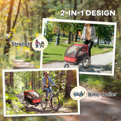 2-in-1 Bike Trailer for Kids, Foldable 2-Seat Baby Stroller with 5-Point Harness, Rubber Wheels, Storage Bag, Black