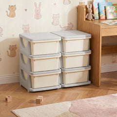 3 Tier Kids Toy Organizer and Storage Bins with 6 Plastic Drawers, Blue