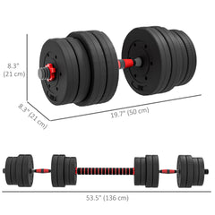 44lbs 2-in-1 Adjustable Dumbbells Weight Set, Dumbbell Hand Weights Barbell for Body Fitness, Lifting Training for Home, Office, Gym, Black and Red