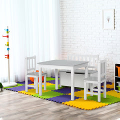 4-Piece Set Kids Wood Table Chair Bench with Storage Function Gift for Toddlers