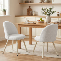 Dining Chairs Velvet Fabric Upholstered Kitchen Chairs Metal Legs Set of 2, Dining Room, Home, White