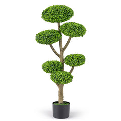 Indoor Outdoor 6 Balls Topiary Tree with Realistic Trunk and Weighted Cement-Filled Base