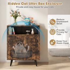 Industrial Cat Litter Box Enclosure with Entry and Open Compartment-Brown