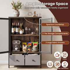 Industrial Coffee Bar Cabinet with 2-Tier Storage Compartment-Rustic Brown