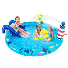 Marine Life Inflatable Play Centre with Shark Slide, Lighthouse Sprayer and Fishing Game
