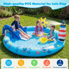 Marine Life Inflatable Play Centre with Shark Slide, Lighthouse Sprayer and Fishing Game