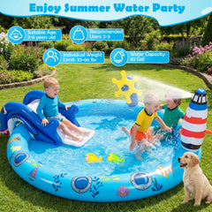 Marine Life Inflatable Play Centre with Shark Slide, Lighthouse Sprayer and Fishing Game