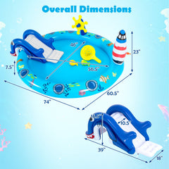Marine Life Inflatable Play Centre with Shark Slide, Lighthouse Sprayer and Fishing Game