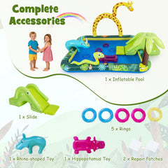 Jungle Animal Inflatable Play Centre with Slide, Giraffe Sprinkler and Ring Toss