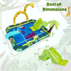 Jungle Animal Inflatable Play Centre with Slide, Giraffe Sprinkler and Ring Toss