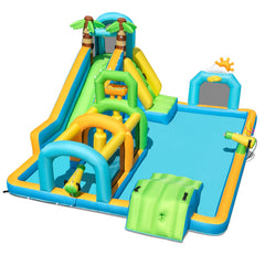 Tropical Inflatable Aqua Park with Tunnel, Downpour and Climbing Wall, Blower Excluded
