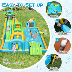 Tropical Inflatable Aqua Park with Tunnel, Downpour and Climbing Wall, Blower Excluded