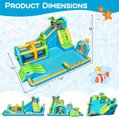 Tropical Inflatable Aqua Park with Tunnel, Downpour and Climbing Wall, Blower Excluded