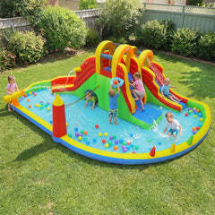 Giant Inflatable Water Park with Two Long Slides, Tunnel and 750W Air Blower