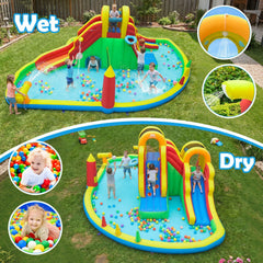 Giant Inflatable Water Park with Two Long Slides, Tunnel and 750W Air Blower