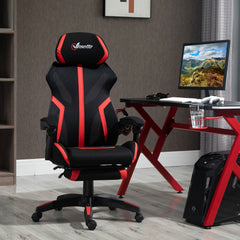 Gaming Chair, Ergonomic Computer Chair with Footrest, Headrest, Recliner Swivel Seat with Adjustable Height, Black