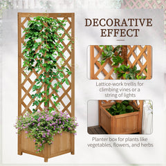 Raised Garden Bed Wood Planter with Trellis for Vine Climbing, 16" x 16" x 57", Brown