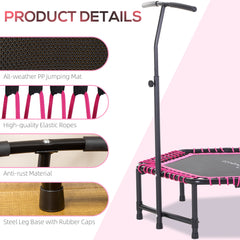 48" Adult Hexagon Rebounder Trampoline Fitness Bungee Jumping Cardio Trainer Outdoor Bouncer Jumper Adjustable Bar Pink