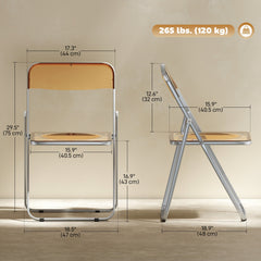 4 Pack Acrylic Foldable Chairs, Transparent Folding Chairs for Living Room, Home Office, Party, Clear
