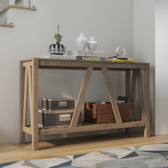 52" Console Table, Farmhouse Narrow Entryway Table with Storage Shelf, Rustic Sofa Table with Anti-tipper for Living Room and Hallway, Oak