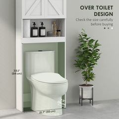 Over The Toilet Cabinet, Modern Bathroom Above Toilet Storage with Barn Doors and Open Shelf, Black