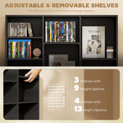 Media Storage Cabinet, 9-Tier DVD Shelf with 21 Adjustable Shelves, Holds 835 CDs, 500 DVDs or 640 Blu-rays, Black