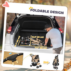 Cat Dog Stroller, One-click Foldable Pet Stroller w/Cup Holder, 4 Wheels Travel Carrier w/Brakes, 360° Swiveling Front Wheels, Storage Basket, for XS/Small Dogs Cats, Black