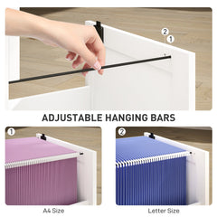 2 Drawer Filing Cabinet with Lock, Office Storage Cabinet with Adjustable Hanging Bars for A4 Letter Size Files, Black