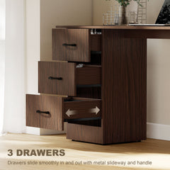 Computer Desk, 47" Writing Table with 3-Tier Shelves and 3 Reversible Drawers for Home Office, Bedroom, Black