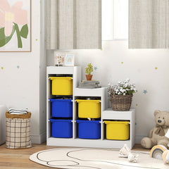 3 Layers Toy Storage Organizer Kids Bookshelf Children Toy Storage w/ 6 Plastic Bins, Green