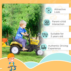 Front Loader Excavator Ride On Toy Pedal Control with 6 Wheels Controllable Bucket for 3 Years Old, Yellow