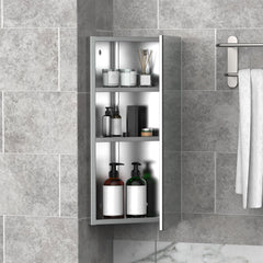 Wall mounted Bathroom Corner Mirror Storage Cabinet Stainless Steel with Single Door