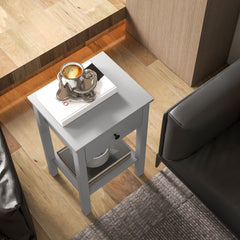 Side Table Set of 2, End Tables with Drawer and Bottom Shelf, 2-tier Nightstand for Bedroom, Living Room, Black