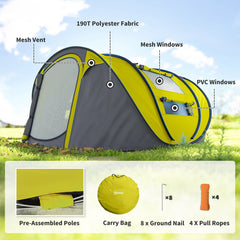 4 Person Camping Tent, Easy Pop Up Tent with Doors, Windows and Carry Bag, Automatic Setup Tent for Hiking, Blue