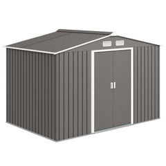 9x6 Galvanized Steel Ventilated Garden Storage Shed with Double Doors, Foundation Kit, Grey