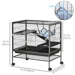 Small Animal Cage with Hammock, 3-Tier Ferret Cage Removable Tray