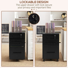 Lockable Vertical File Cabinet with Lock, 3 Drawer Filing Cabinet with Hanging Bars for Letter and A4 Size, Black