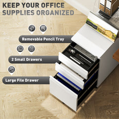 3 Drawer Filing Cabinet with Lock, Steel Office Storage Cabinet with Hanging Bar for A4, Legal, Letter Files, Black