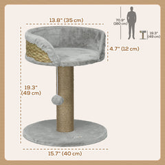 Cat Tree with Scratching Post, Toy Ball, Perch, Small Cat Tower for Indoor Cats - 16" x 16" x 19", Beige