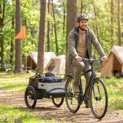 Bike Trailer, Bike Cargo Trailer with Quick Release 16" Wheels, Cargo Net, Safe Reflectors and Red Flag