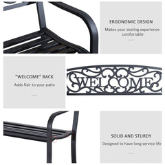 50" 2-Seater Garden Bench, Patio Decorative Chair Metal Backyard Loveseat Outdoor Furniture for Yard, Lawn, Porch, Black