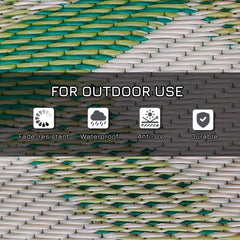 Reversible Outdoor Rug with Carry Bag, 9' x 12' Waterproof Rug, Portable RV Camping Carpet for Backyard