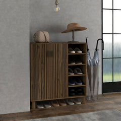Shoe Storage with Double Doors and Open Shelves 17 Pair Shoe Storage Organizer for Entryway Hallway Black