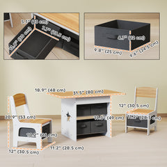 3 Piece Kids Table and Chair Set with 6 Removable Drawers, for Classroom, Living Room, Bedroom, Nursery, Light Grey