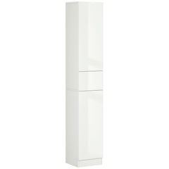 Tall Bathroom Cabinet, Narrow Bathroom Storage Cabinet with Doors, Drawer and Adjustable Shelves, High Gloss White