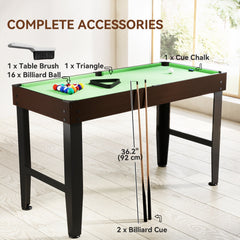 55" Mini Pool Table, Pool Game Billiard Table Set with 2 Cues, 16 Balls, 2 Chalks, Triangle, Brush, Green